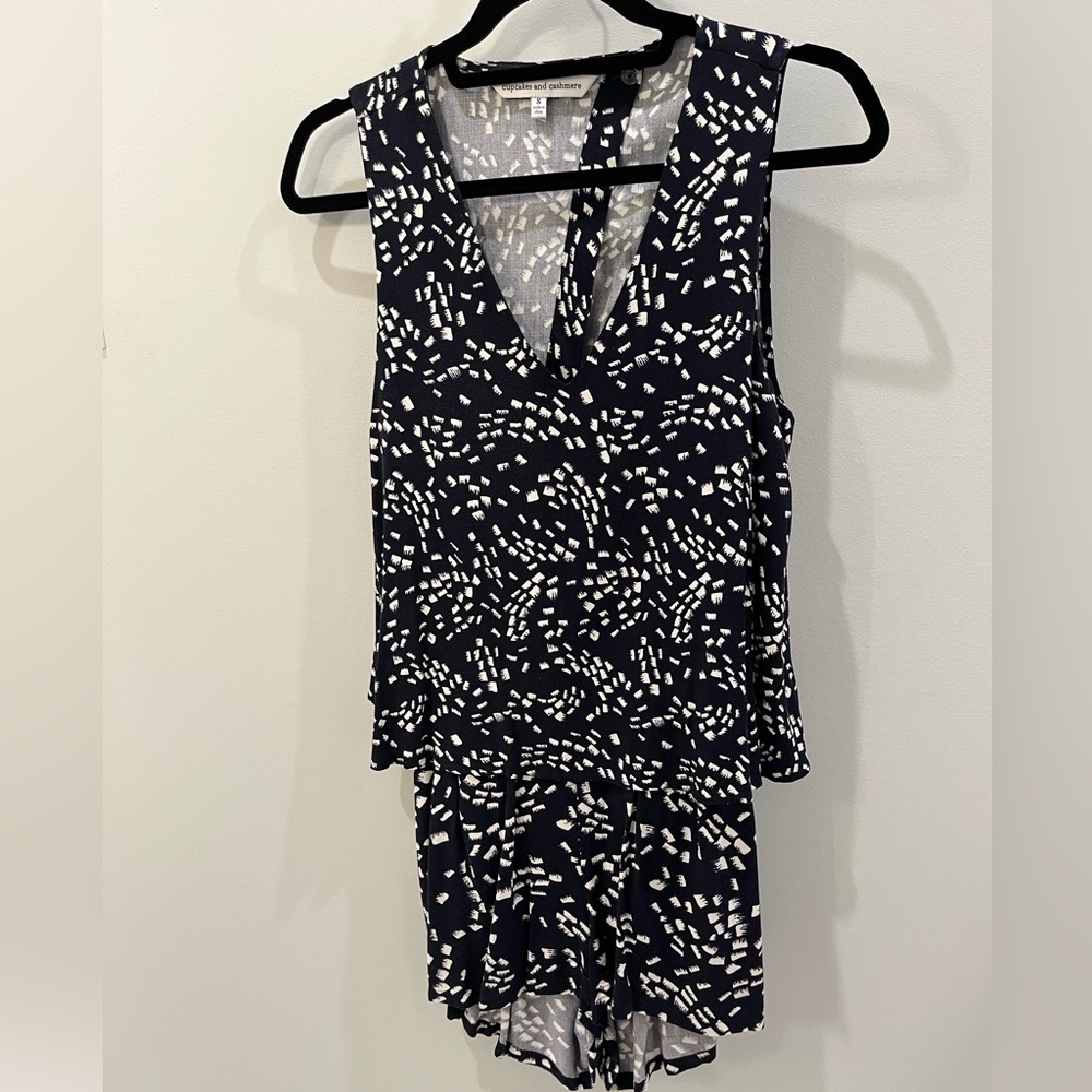Blue and White Print Romper